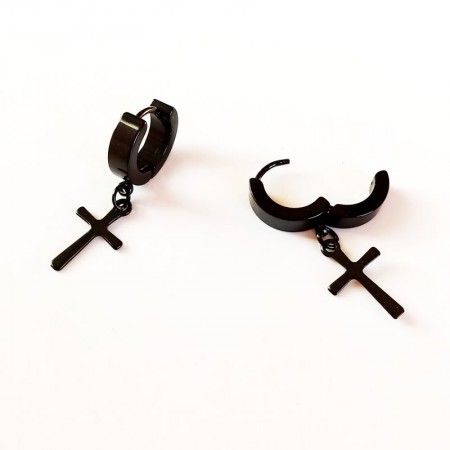 Pendientes Acero Negros hombre cruz