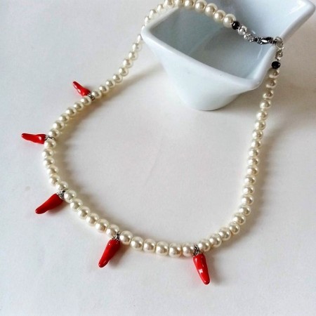 Silver Chili Necklace with pearls