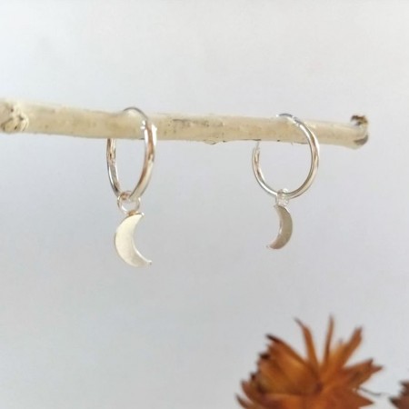 Mini Moon Silver Hoops