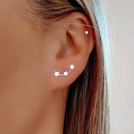 Elegant Three Star Climber Earrings in 925 Sterling Silver – Modern and Minimalist Design