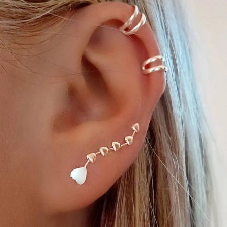 Silver hearts climbing earrings