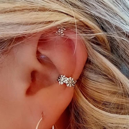 ear cuff plata flores