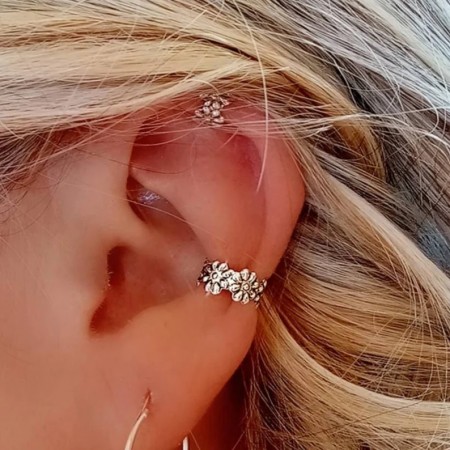 silver flower ear cuff