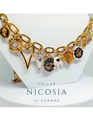 collar nicosia 10 charms acero inoxidable oro