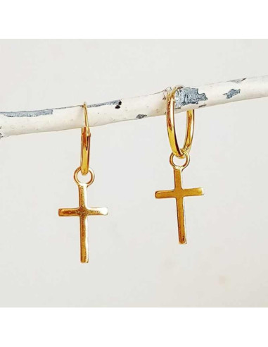 Hoop Earrings with Cross in sterling silver with gold plating
