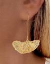 Long Gold Ginkgo Leaf Earrings